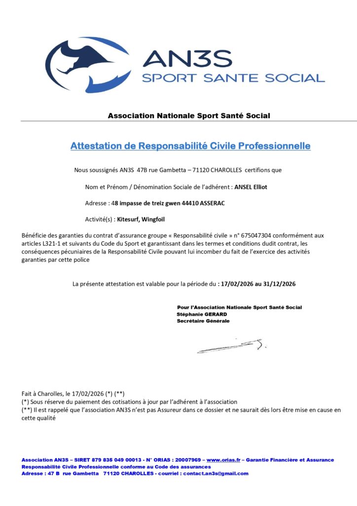 assurance kitesurf de l'école pour les cours de kite et wing foil